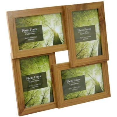 Image of Standing &amp; Wall Mounted 4 Picture Photo Frame 4&quot; x 6&quot; Wooden Effect Multi Quad Layered