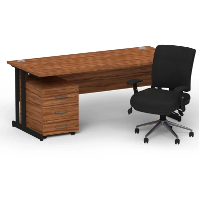 Image of Impulse 1800 Black Cant Desk Walnut + 3 Dr Mobile Ped &amp; Chiro