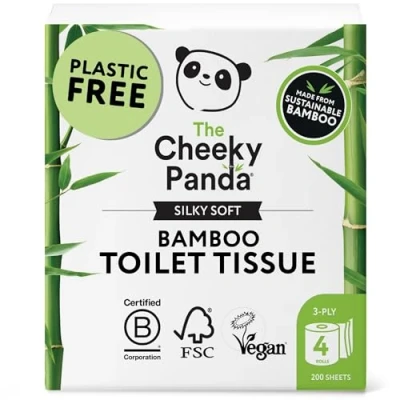 Image of The Cheeky Panda Bamboo Toilet Paper 4 Rolls of Plastic Free Packaging and Sustainable Tissue 100% Compostable