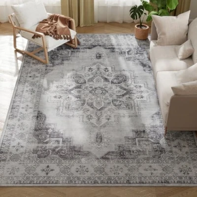Image of Flannel Non Slip Washable Rug for Living Room, 290 x 200 cm, Grey Homcom