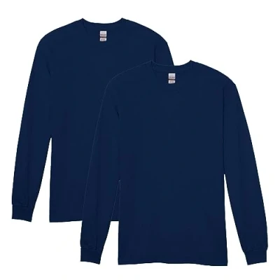 Image of Gildan Men&#039;s Heavy Cotton Long Sleeve T Shirt, 2 Pack, Navy, XXL