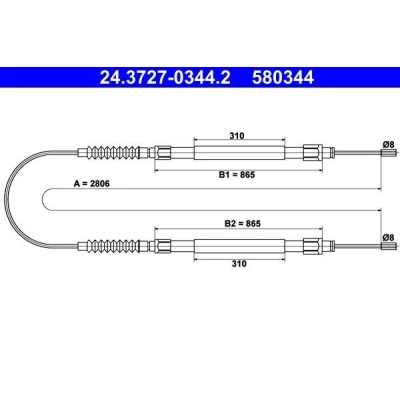 Image of 4745V2 Brake Cable ATE 24.3727 0344.2 2806mm PEUGEOT: Boxer Platform / Chassis, FIAT: Ducato II Platform/Chassis