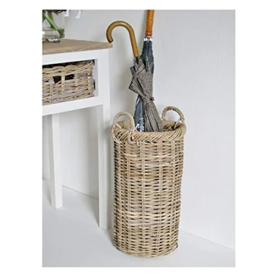 Image of Umbrella Stand Grey and Buff Rattan Wicker Basket