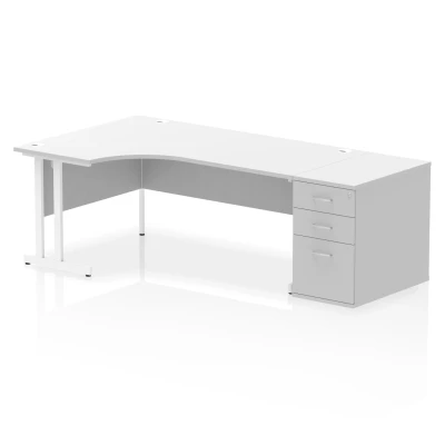 Image of Impulse 1800mm Left Crescent Desk White Cantilever Leg + High Ped