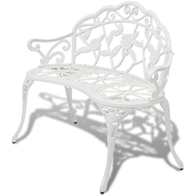 Image of vidaXL White Cast Aluminium Garden Bench Ornate Outdoor Seating for Patio/Park, Floral Pattern, 2 Seater, Weather Resistant, 100x54x80cm
