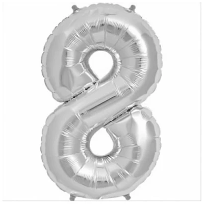 Image of Zebra Balloons Silver Number 8 Foil Balloon, 101cm/40inch