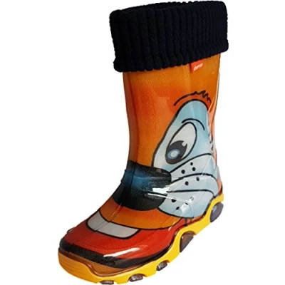 Image of Demar Kids Boys Girls Wellies Rain Boots Warm Fleece Lined Light Unisex Children Wellington 10/11 UK Child (label 28/29) Kitty