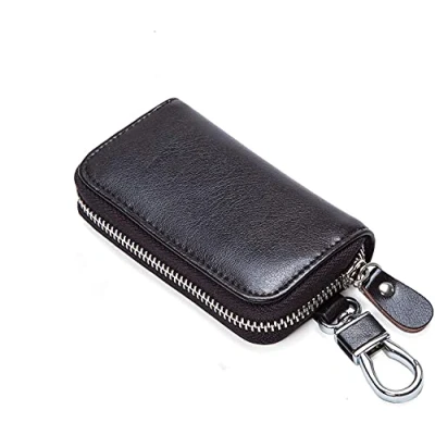 Image of Briskyto Key Wallet, Holder Chain Fashionable Leather Car Card Wallet Holder, Multi Functional Zipper Case with 6 Hooks Men and Women Pocket Purse