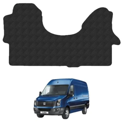 Image of 5mm Rubber Floor Mats for the VW Crafter (2006 2017) UK Models Custom Van Accessory Tailored fit Heavy Duty, Waterproof &amp; Anti Slip Work with Clips