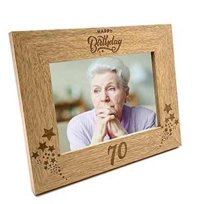 Image of ukgiftstoreonline Happy 70th Birthday Wooden Photo Frame Gift (5 x 7 Inch)