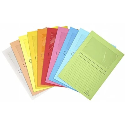 Image of Exacompta Ref 50150E Super Window Folders 220 x 310mm in Size, Suitable for Holding A4 Documents, 160gsm Card, Clear Document Viewing Assorted Colours (Pack of 100)