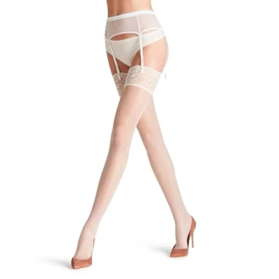 Image of FALKE Women&#039;s Seidenglatt 15 DEN W STO Sheer Plain 1 Pair Stay Ups, White (Champagne 2579), M