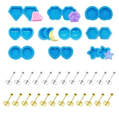 Image of NA Yayatty Pack of 10 Silicone Moulds for Earrings, Resin Jewellery Mould, Casting Includes Mould with 24 Ear Studs Girls, Crafting Earrings