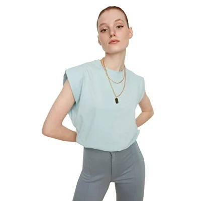 Image of Trendyol FeMan Basics Regular fit Basic Crew Neck Knit T Shirt Blau