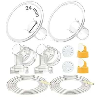 Image of Maymom MyFit Pump Parts Compatible with Medela PersonalFit Breast Pump, in Style Advanced, Lactina, Symphony, Incl Standard Flange (24mm) Base Connector Valve Membrane Tube