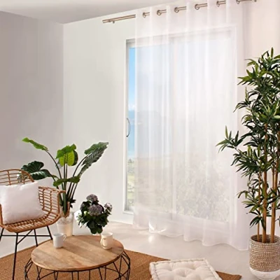 Image of Enjoy Home Large White Net Curtain 240 x cm with 12 Silver Eyelets Diameter 4 100% Sandblasted Polyester Collection