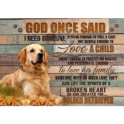 Image of TNND Golden Retriever God Created Dog Home Gift Memorial Decor Poster Wall Art Metal Sign 8X12 Inches