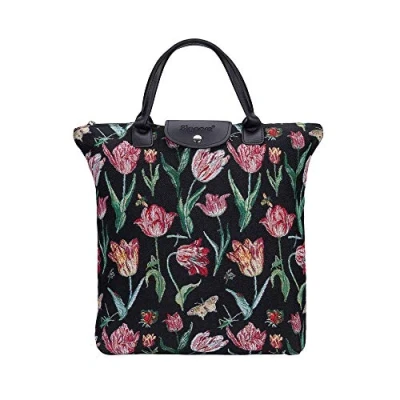 Image of Signare Tapestry Foldable Tote Bag Reusable Shopping Grocery with Floral Design (FDAW JMTBK)