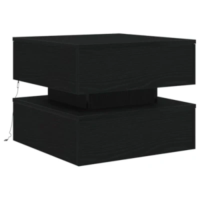 Image of vidaXL modern black oak coffee table LED lights side engineered wood 50x50x40 cm for living room/lounge