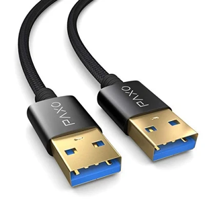 Image of 0,3m Nylon USB 3.1 (USB 3.0) cable male A to A, special cable, connection black, gold plug