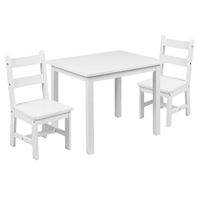 Image of Flash Furniture Kids Solid Hardwood Table and Chair Playroom, Bedroom, Kitchen 3 Piece Set, Engineered Wood, White