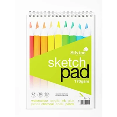 Image of Silvine A5 Wirebound Sketchbook 170gsm White Cartridge Paper (30 Sheets)