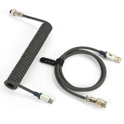 Image of MAMBASNAKE Coiled USB C Cable for Gaming Keyboard, Nylon Braided Mechanical Keyboard with Detachable Metal Aviator, Double Sleeved, Custom Type Charging Cable, 4.92ft (C01Pro/Grey)