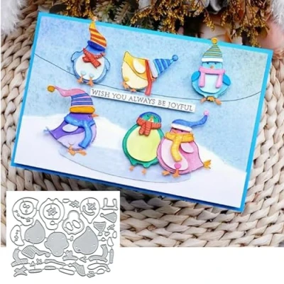 Image of Christmas Penguin Hat Little Bird Metal Die Cuts,Merry Cutting Dies Cut Stencils DIY Scrapbooking Decorative Embossing Paper Card Making
