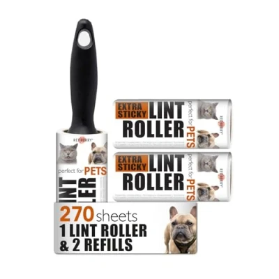Image of Redberry Value Lint Roller and Refill Set 270 Sheets Pet Hair Removal Sticky Roller, Dog Remover, Cat for Clothes
