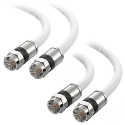 Image of Cable Matters 2 Pack RG6 CL2 in Wall Rated (CM) Quad Shielded Coaxial 50 ft, Coax Cord for TV, Digital Router, Satellite Receiver and More, White