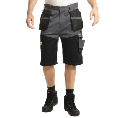Image of Lee Cooper LCSHO812 Men&#039;s Workwear Hi Vis Detail Multi Holster Pocket Work Cargo Shorts, Grey/Black, 34W