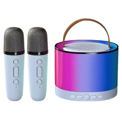 Image of Sefdrert Blue Mini Karaoke Machine with 2 Wireless Microphones, Portable Bluetooth Speaker