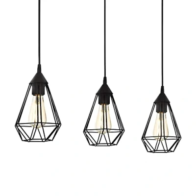 Image of Eglo Tarbes 3 Flame Vintage Pendant Light, Dinning Room Retro Steel Hanging lamp, E27 Socket