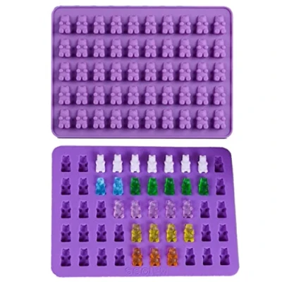 Image of Vencilazy Gummy Bear Silicone Mold Mini Cute Shaped Candy Moulds 2PCS 50 Cavity Bpa Free Non Stick Chocolate Jelly Ice Cube Tray