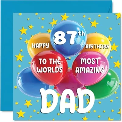 Image of 87th Dad Birthday Card World&#039;s Most Amazing Happy for from Son Daughter, 145mm x Age 87 Eighty Seven Greeting Cards Father Papa