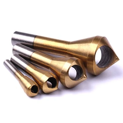 Image of ATOPLEE Chamfer Countersink Deburring Drill Bit Set Crosshole Cutting Metal Tool (All 4 sizes, gold)