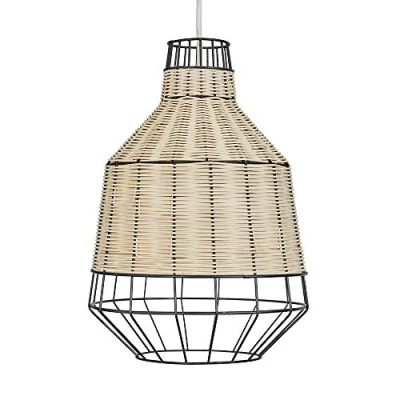 Image of MiniSun Modern Natural Rattan/Metal Basket Style Ceiling Pendant Light Shade Complete with a 10w LED GLS Bulb [3000K Warm White]