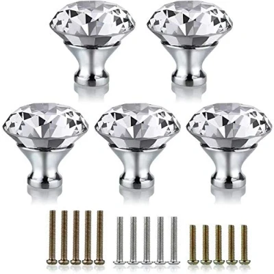 Image of FBSHOP(TM) 50MM 5pcs Clear Glass Crystal Cabinet Knobs Diamond Shape Wardrobe Door Knobs/Cupboard Drawer Pull Handle/Glass Dresser Knobs,Come with 3 Kinds of Screws