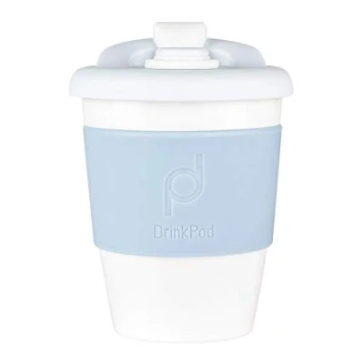 Image of DrinkPod 12oz/340 ml Reusable Coffee Cup / Travel Mug with Rotating Rubber Lip BPA Free PLA Plastic Winter White