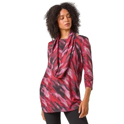Image of Roman Originals Tunic Top with Snood for Women UK Ladies Jersey Blouse Smart Winter 3/4 Sleeve Party Occasion Autumn Spring Work Flattering Evening Going Out Everyday Pink Rose Size 20