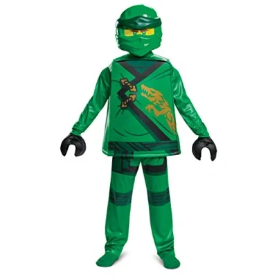 Image of DISGUISE Unisex Kid&#039;s Deluxe Lloyds Lego Ninjago Costume, Green, Small