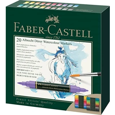 Image of Faber Castell Art &amp; Graphic Albrecht Dürer Watercolour Marker, Multicoloured, Wallet Of 5, For Art, Craft, Drawing, Sketching, Home, School, University, Colouring