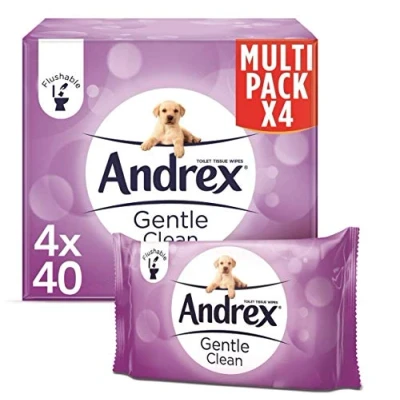 Image of Andrex Gentle Clean Flushable Washlets, Fragrance Free, 4 Packs