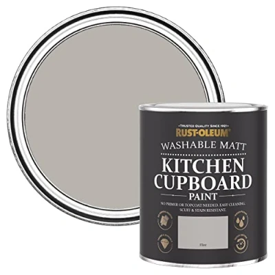 Image of Rust Oleum Light Grey Kitchen Cupboard Paint in Matt Finish Flint 750ml