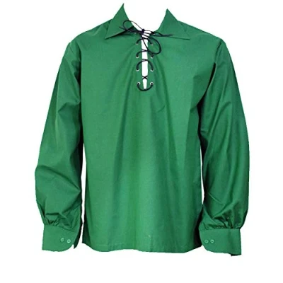 Image of Z&amp;N PRODUCTS Green Scottish Highland Jacobite Jacobean Ghillie Kilt Shirt (3XL)