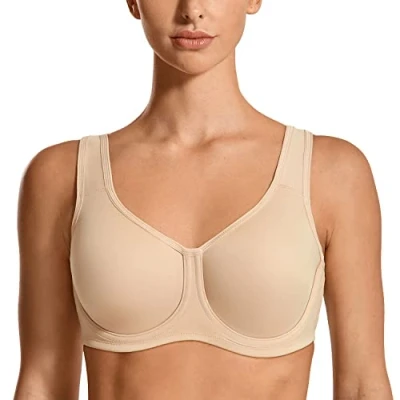Image of SYROKAN Women&#039;s Max Control Solid High Impact Plus Size Underwire Sports Bra Beige 40 C