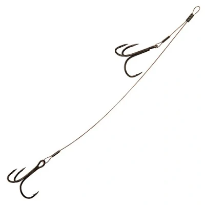 Image of Fox Rage 49 Strand Double Stinger 2 Anxiety Hooks Additional Drilling Treble Steel Leader Pike Rubber Fish, 10 + 5cm / 6kg Gr. 6 &amp; 8
