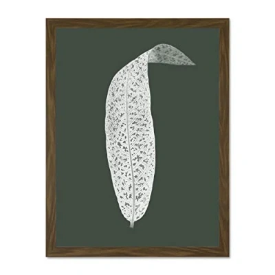 Image of Wee Blue Coo Botanics Hunter Green Leaf Large Brown Framed Art Print Wall Poster 18x24 inch