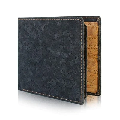 Image of boshiho RFID Blocking Cork Wallet, Slim Bifold Vegan Credit Card Holder Purse Eco Friendly Gift for Men and Women (Black A)