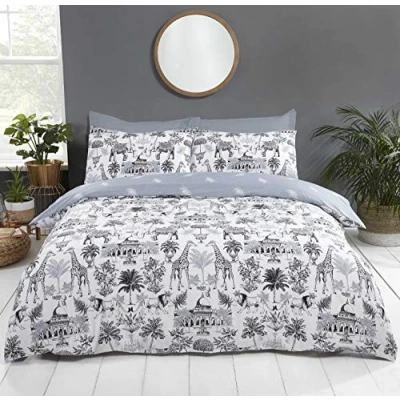 Image of Rapport Royale Duvet Cover Reversible Safari Animal Bedding Set, White, Double